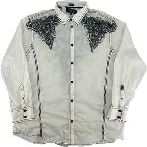 Vintage y2k Mens White Black ROAR Supplication Grunge Casual Button Up Shirt 3XL